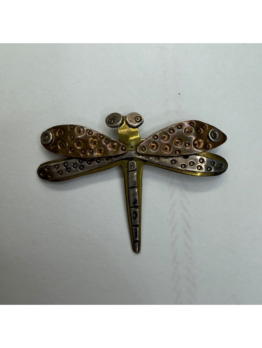 Far Fetched sterling brass copper dragonfly brooch vintage 90s